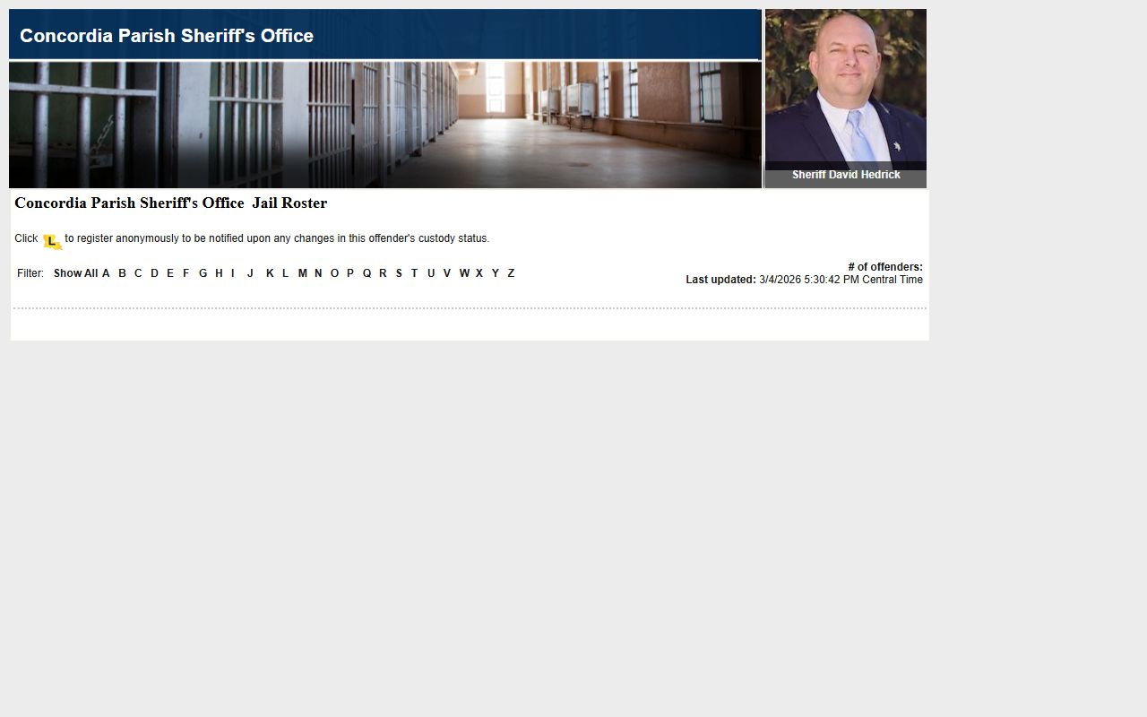 Concordia Parish busted mugshots inmate search page on LAVNS