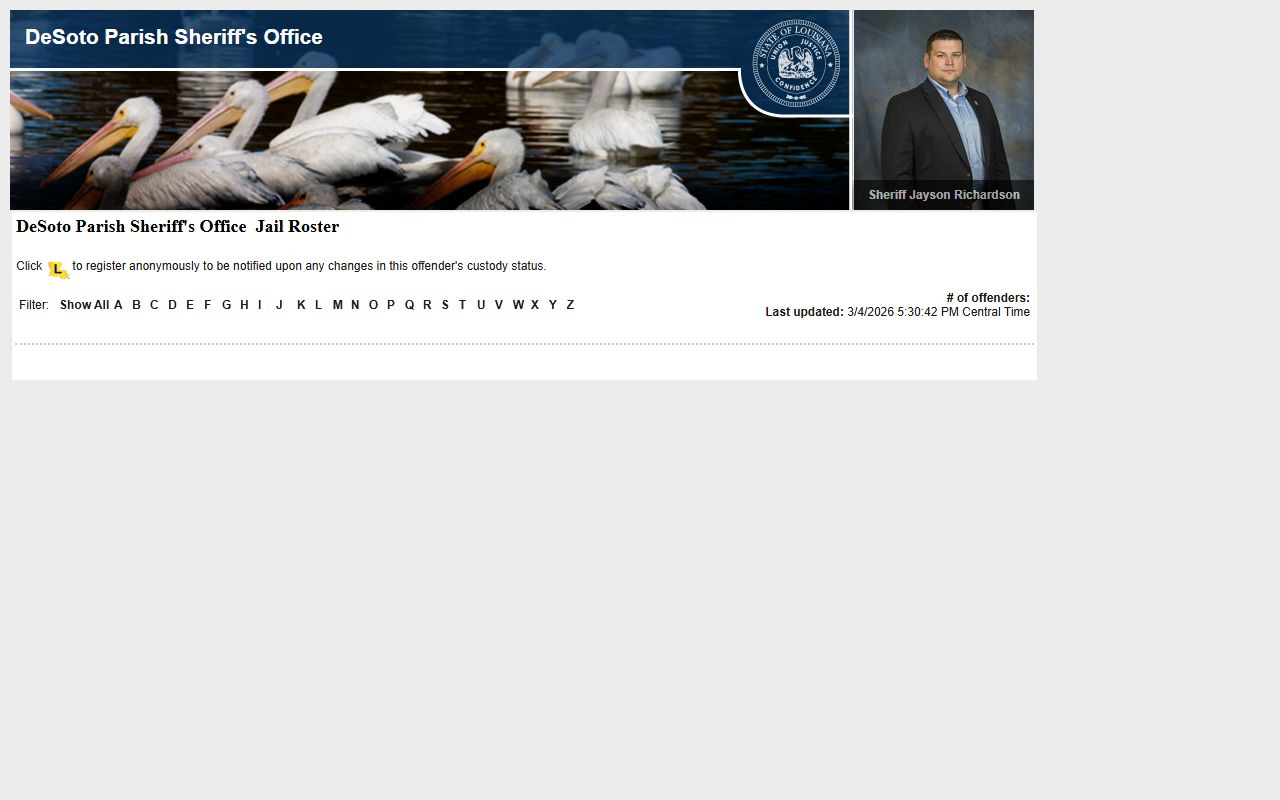 DeSoto Parish busted mugshots inmate search page on LAVNS