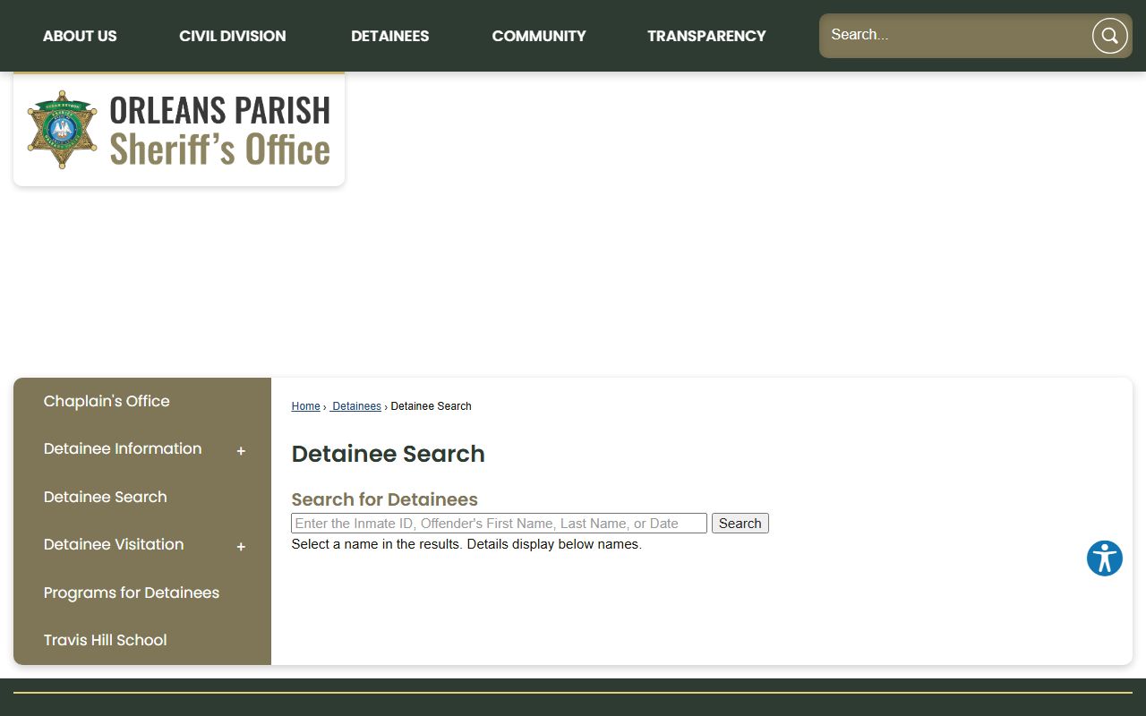 Orleans Parish busted mugshots OPSO detainee search page