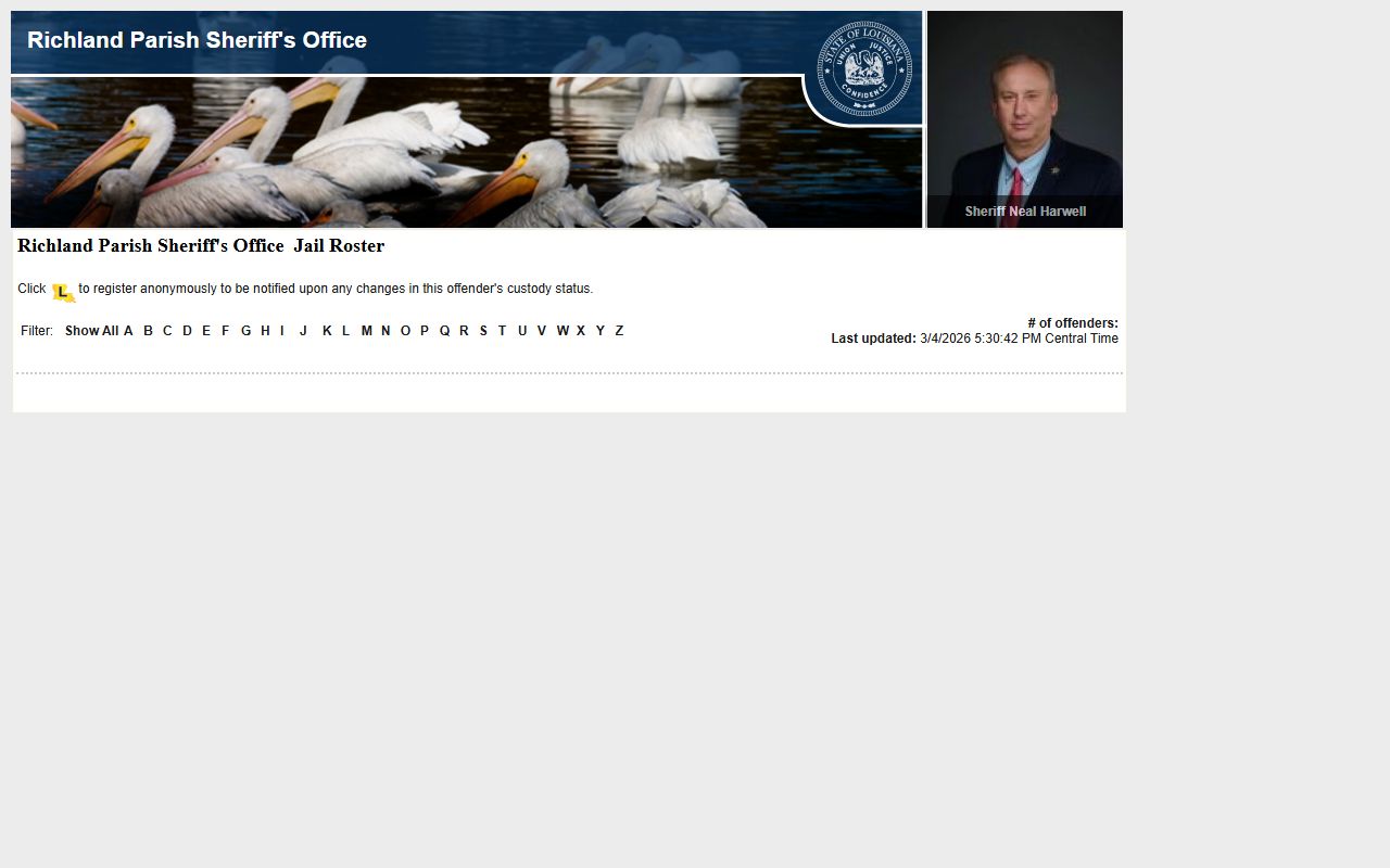 Richland Parish busted mugshots LAVNS inmate search page