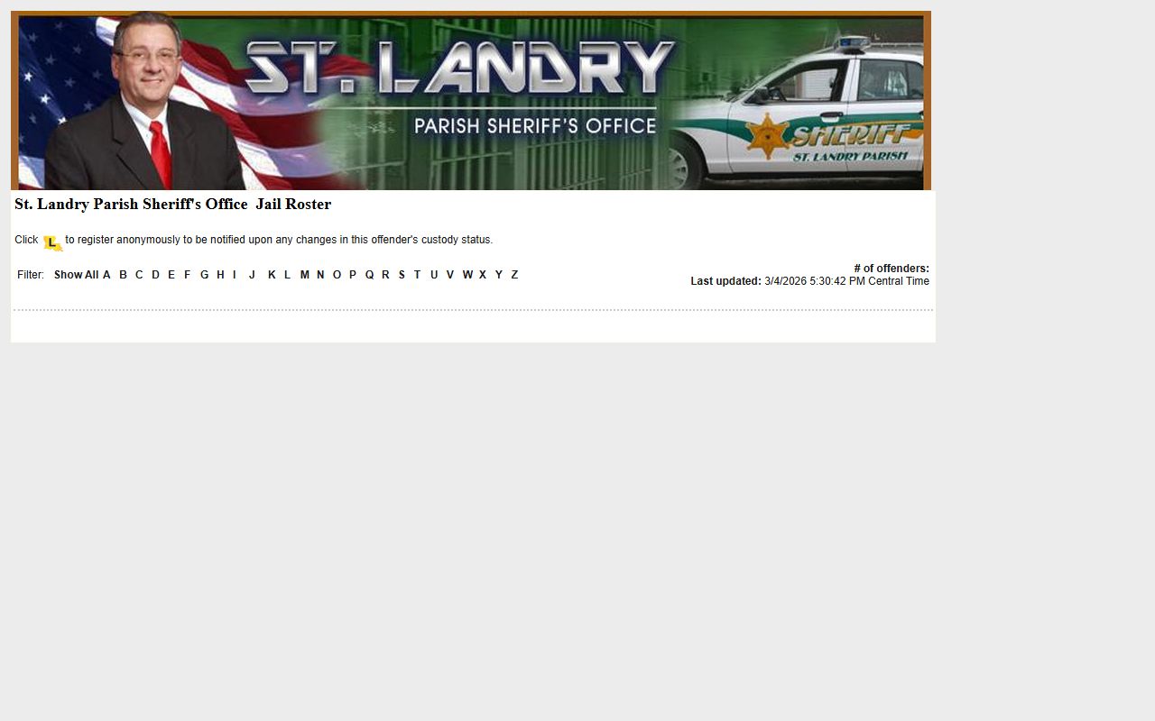 St. Landry Parish LAVNS inmate search portal for busted mugshots