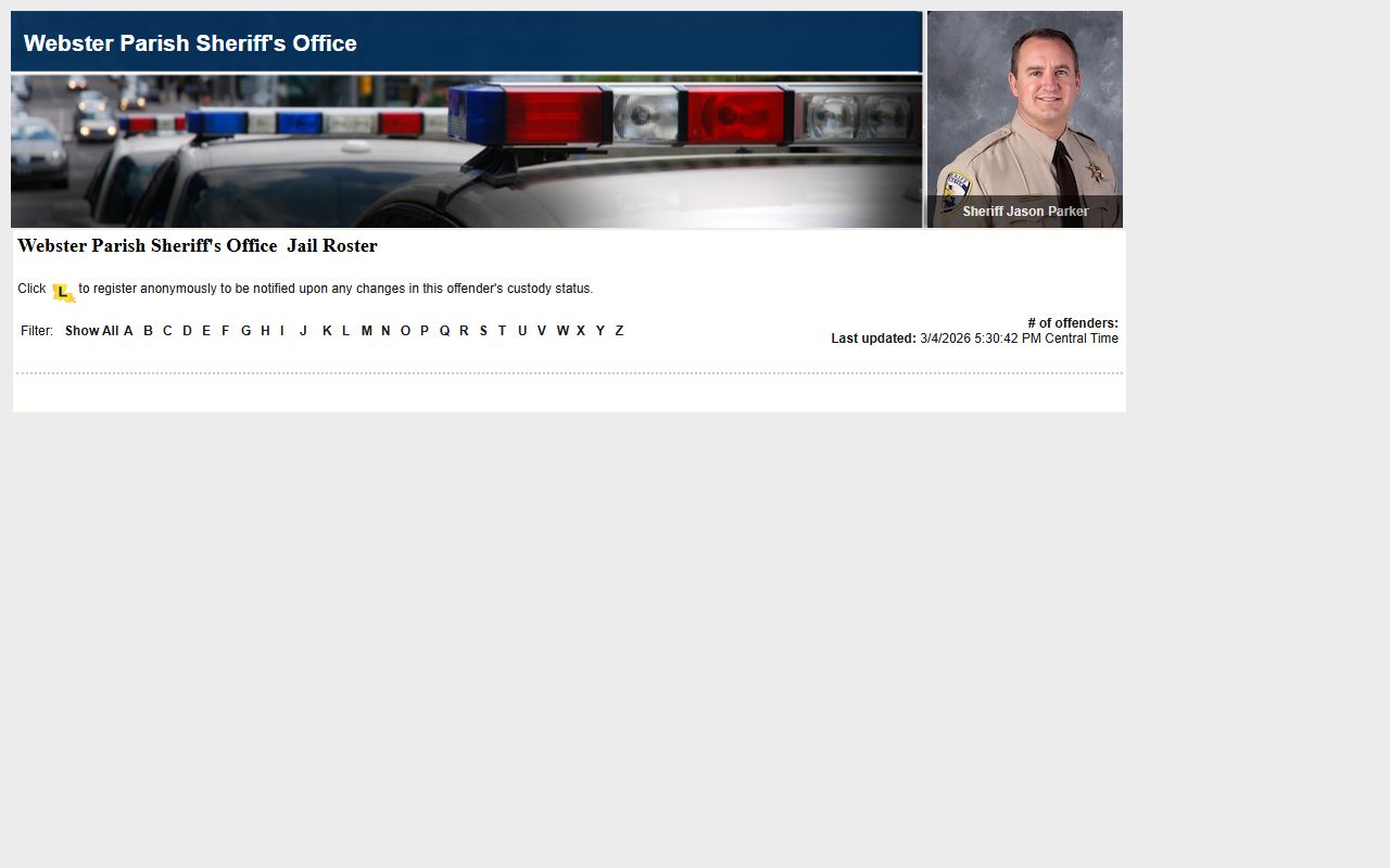 Webster Parish busted mugshots LAVNS inmate search page