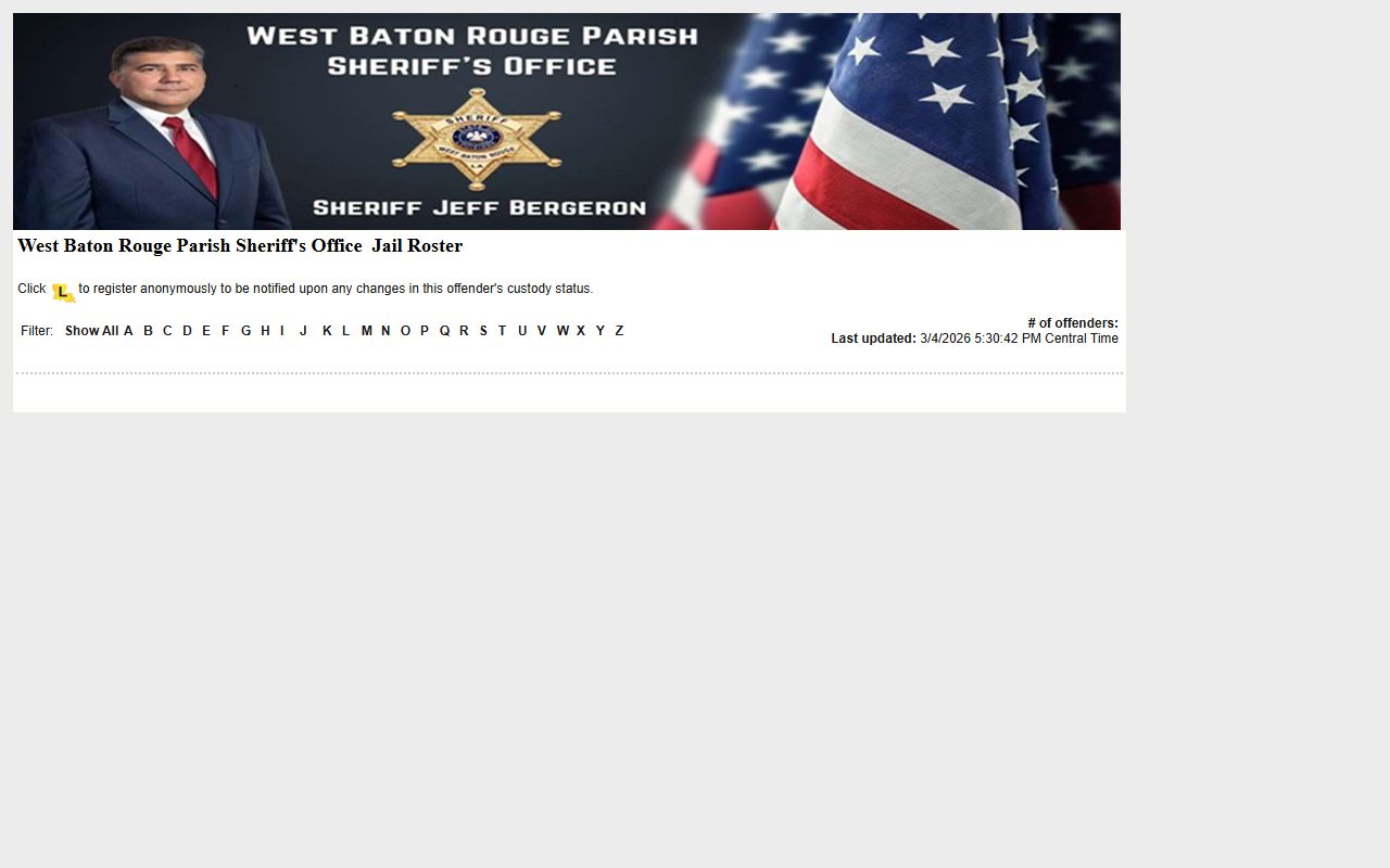 West Baton Rouge Parish busted mugshots LAVNS inmate search page
