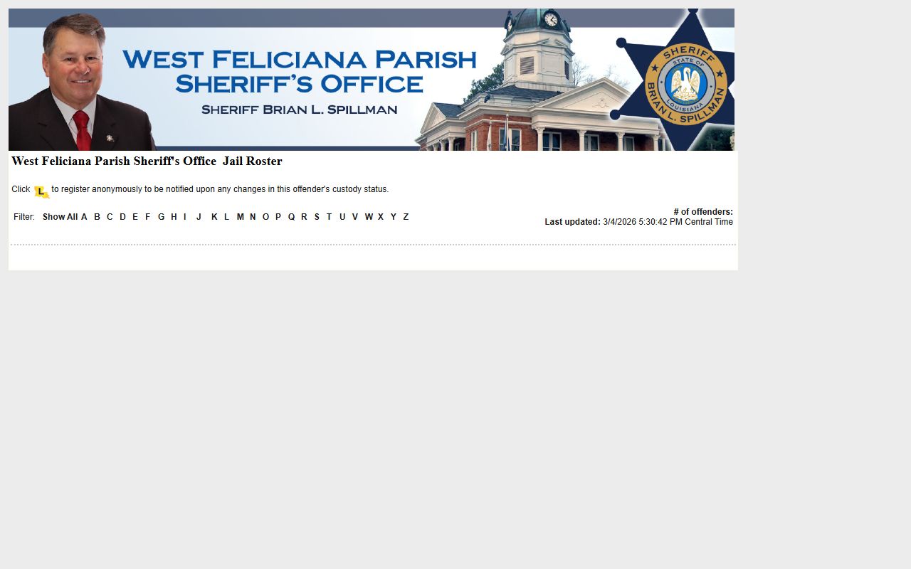 West Feliciana Parish busted mugshots inmate search page on LAVNS