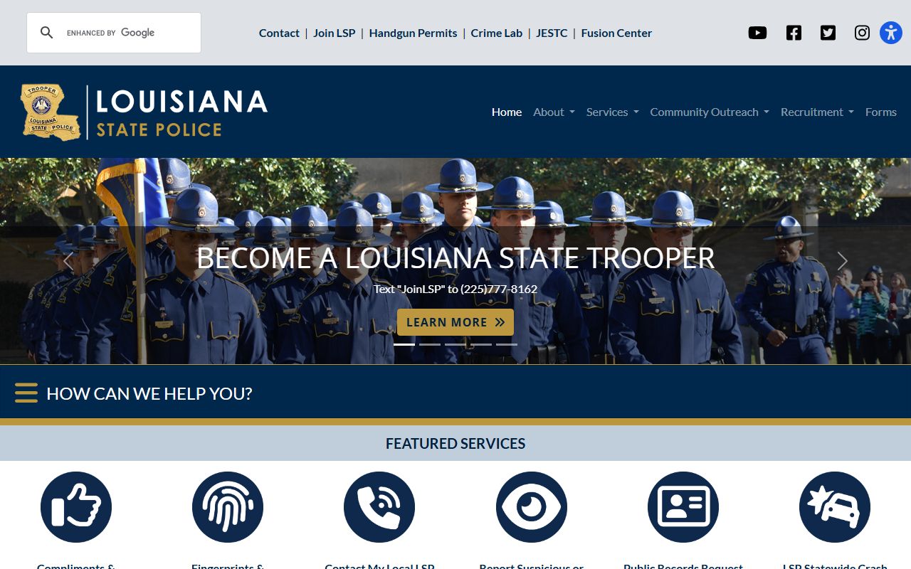 Louisiana State Police Bureau of Criminal Identification busted mugshots records page