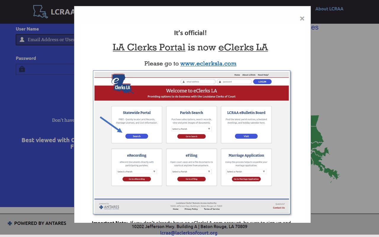 Louisiana Clerks Portal for searching busted mugshots and arrest records